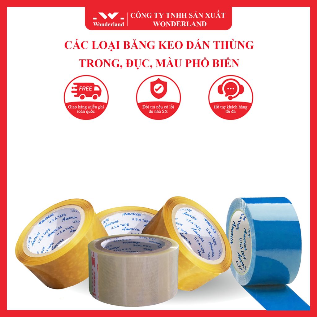 CÁC LOẠI BĂNG KEO DÁN THÙNG TRONG, ĐỤC, MÀU PHỔ BIẾN