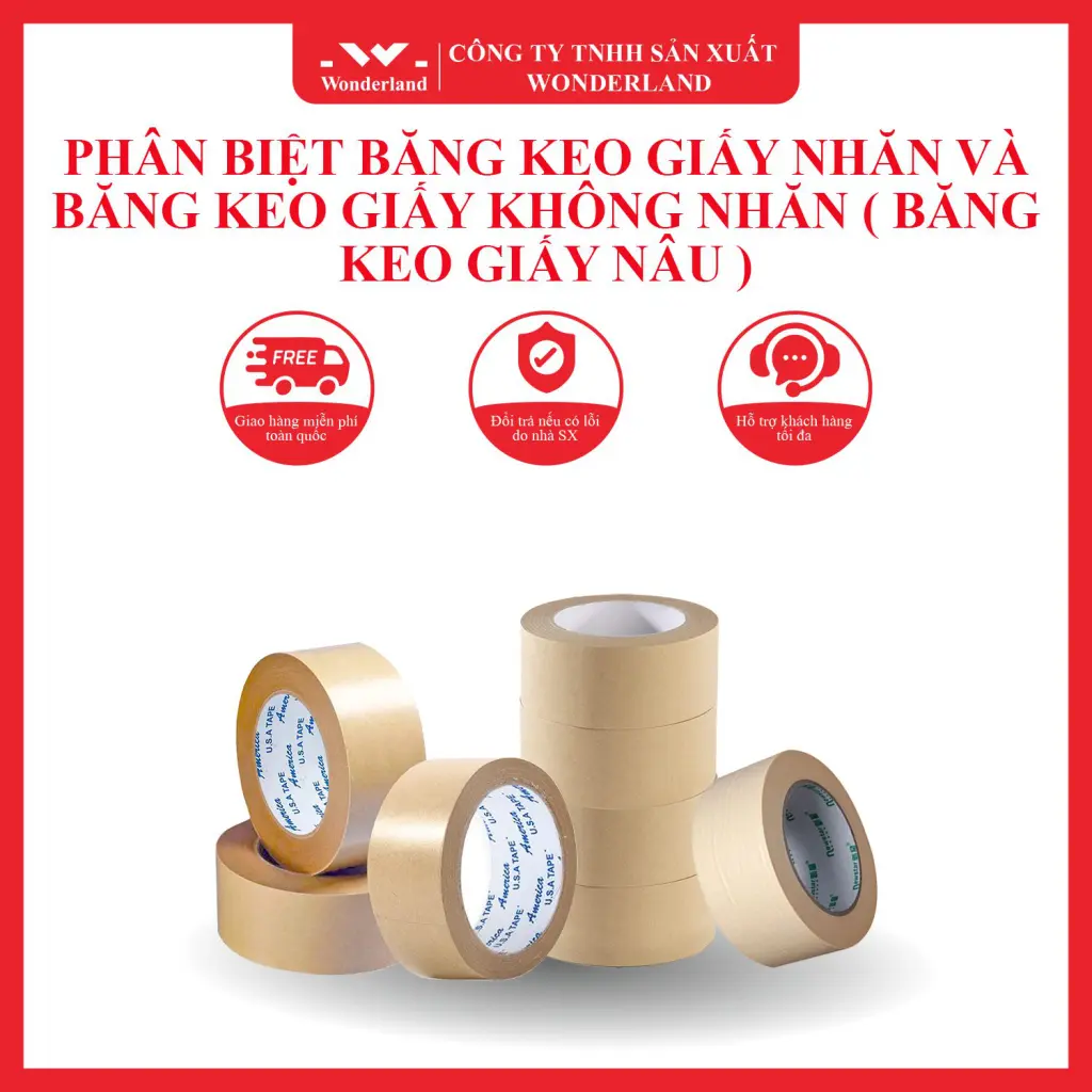 BĂNG KEO GIẤY NHĂN VÀ BĂNG KEO GIẤY KHÔNG NHĂN ( BĂNG KEO GIẤY NÂU ) TẠI WONDERLAND