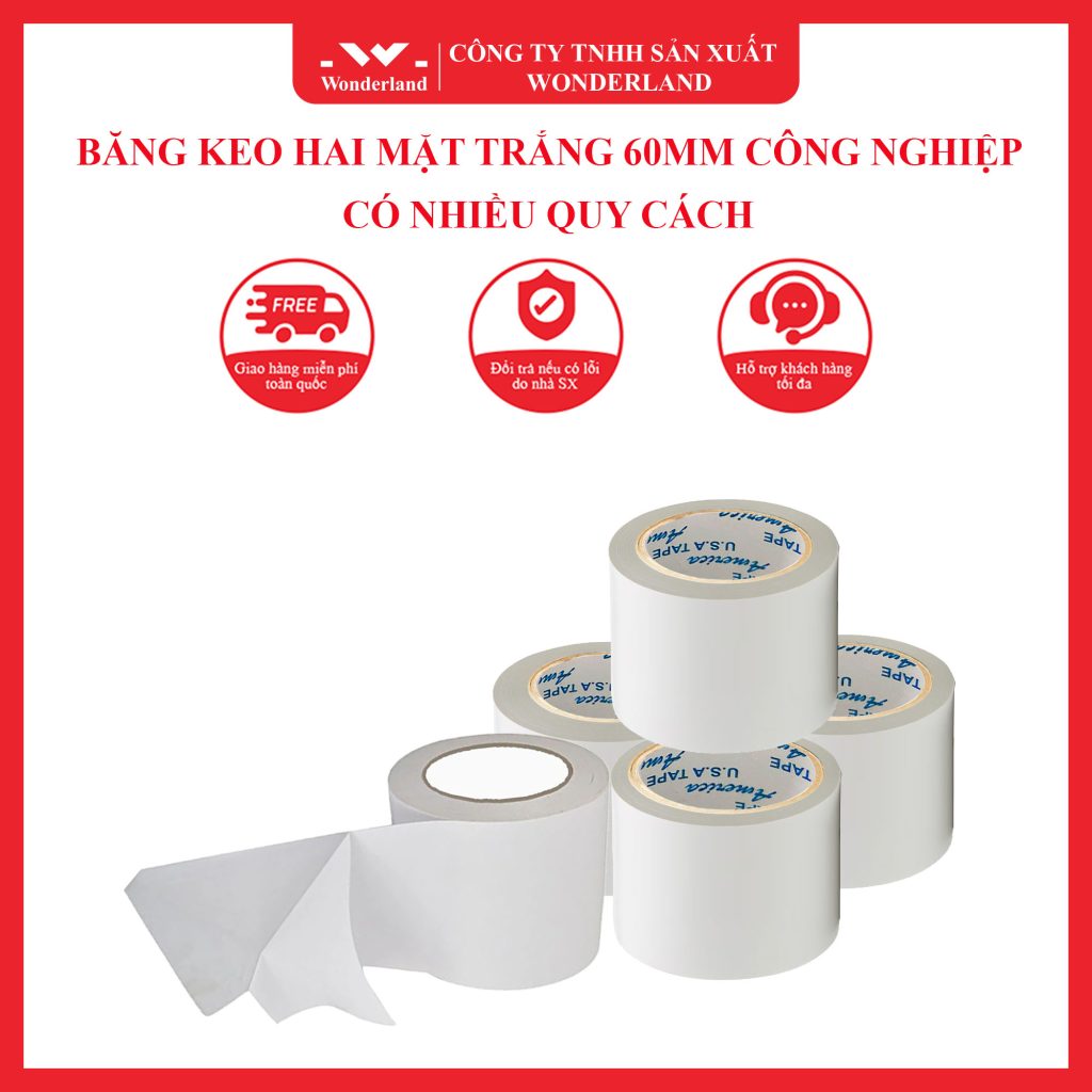 BĂNG KEO HAI MẶT TRẮNG 60MM CÔNG NGHIỆP CÓ NHIỀU QUY CÁCH