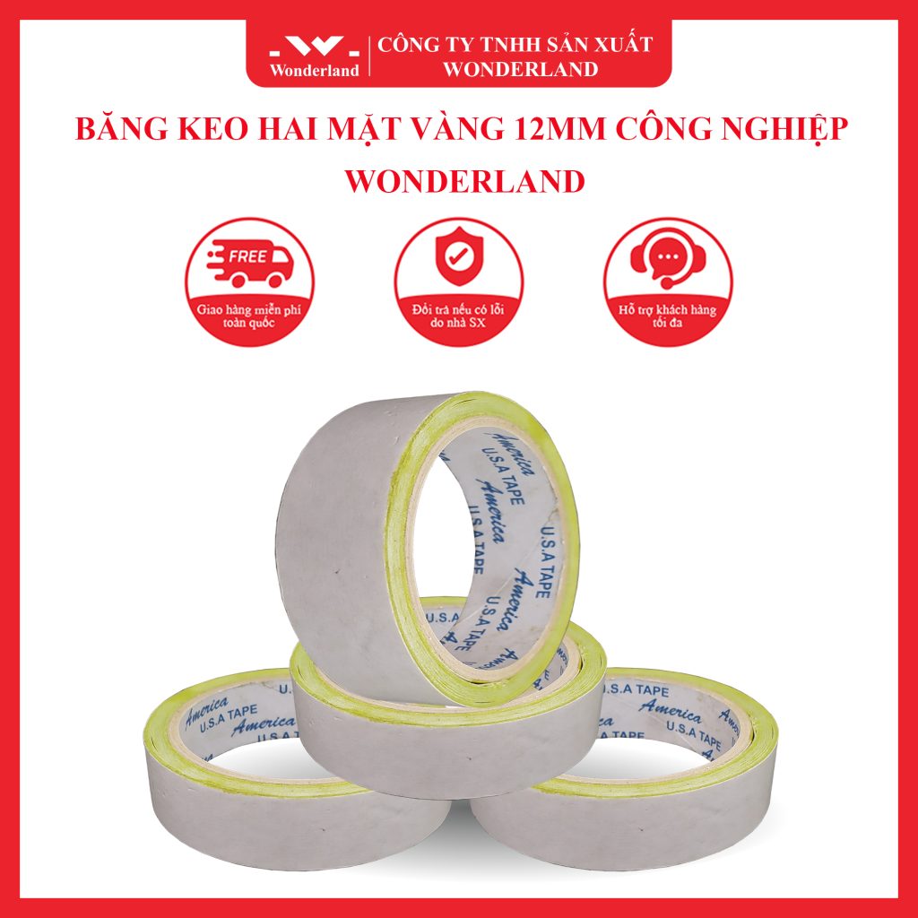BĂNG KEO HAI MẶT VÀNG 12MM CÔNG NGHIỆP WONDERLAND