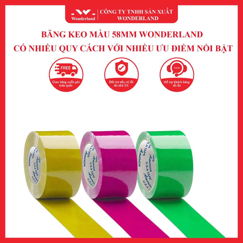 BĂNG KEO MÀU 58MM WONDERLAND CÓ NHIỀU QUY CÁCH VỚI NHIỀU ƯU ĐIỂM NỔI BẬT