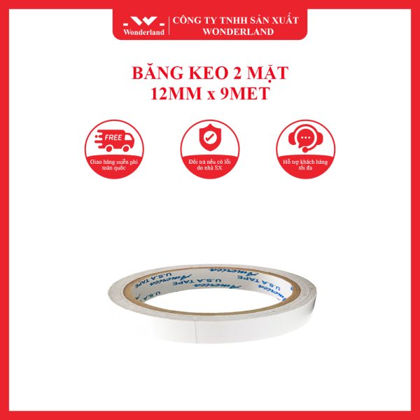 BĂNG KEO 2 MẶT 12MM x 9MET WONDERLAND