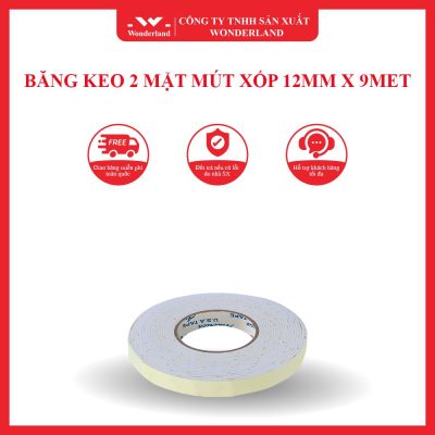 BĂNG KEO 2 MẶT MÚT XỐP 12MM X 9MET WONDERLAND