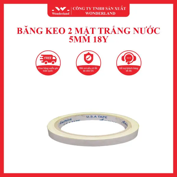 BĂNG KEO 2 MẶT TRẮNG NƯỚC 5MM 18Y WONDERLAND