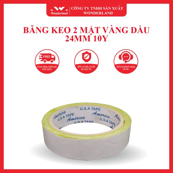 BĂNG KEO 2 MẶT VÀNG DẦU 24MM 10Y WONDERLAND