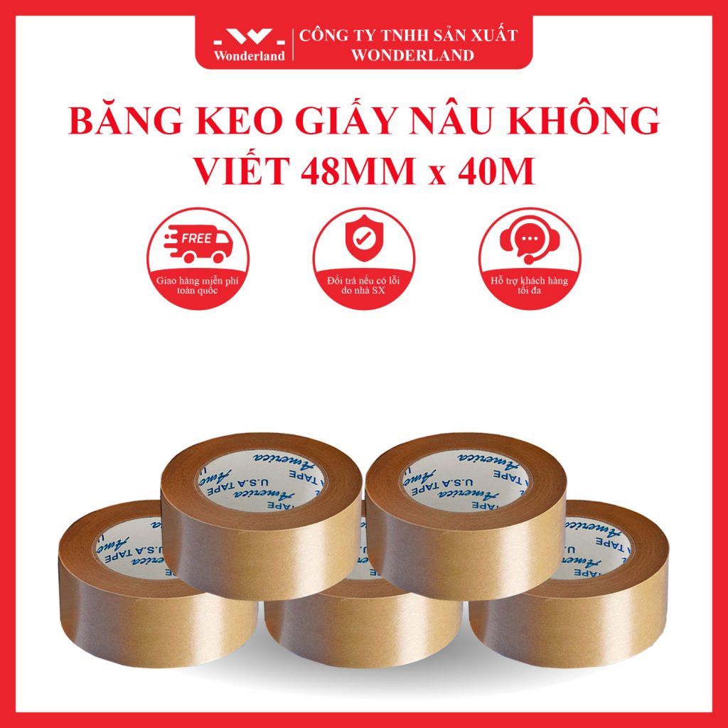 BĂNG KEO GIẤY NÂU KHÔNG VIẾT 48MM x 40M WONDERLAND CÓ NHIỀU TÍNH NĂNG NỔI BẬT