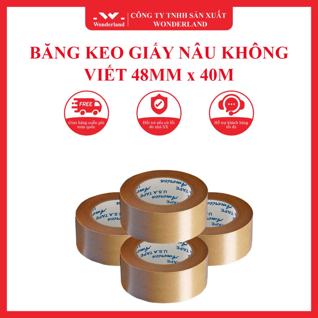 BĂNG KEO GIẤY NÂU KHÔNG VIẾT 48MM x 40M WONDERLAND CÓ GIÁ SỈ TỐT NHẤT