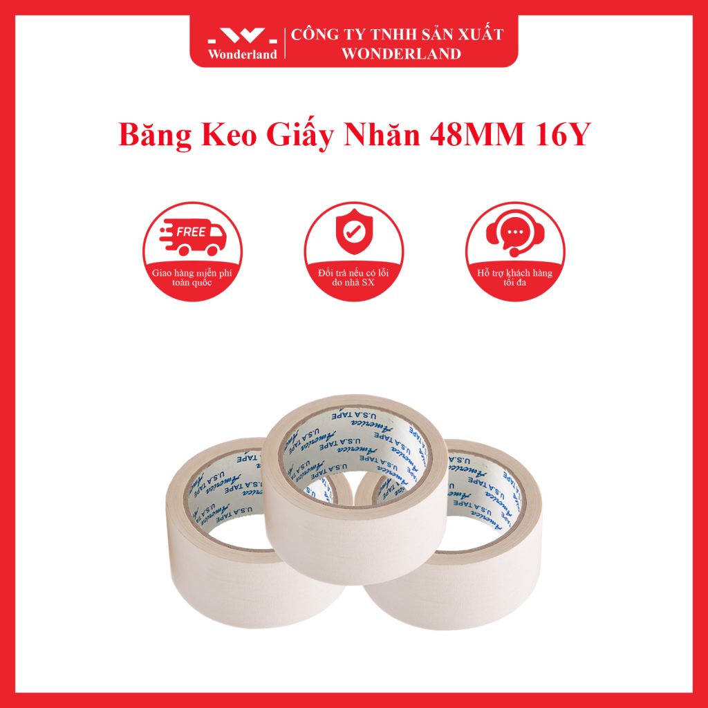 BĂNG KEO GIẤY NHĂN 48MM 16Y CHẤT LƯỢNG CAO - GIÁ SỈ TỐT NHẤT TẠI CÔNG TY WONDERLAND