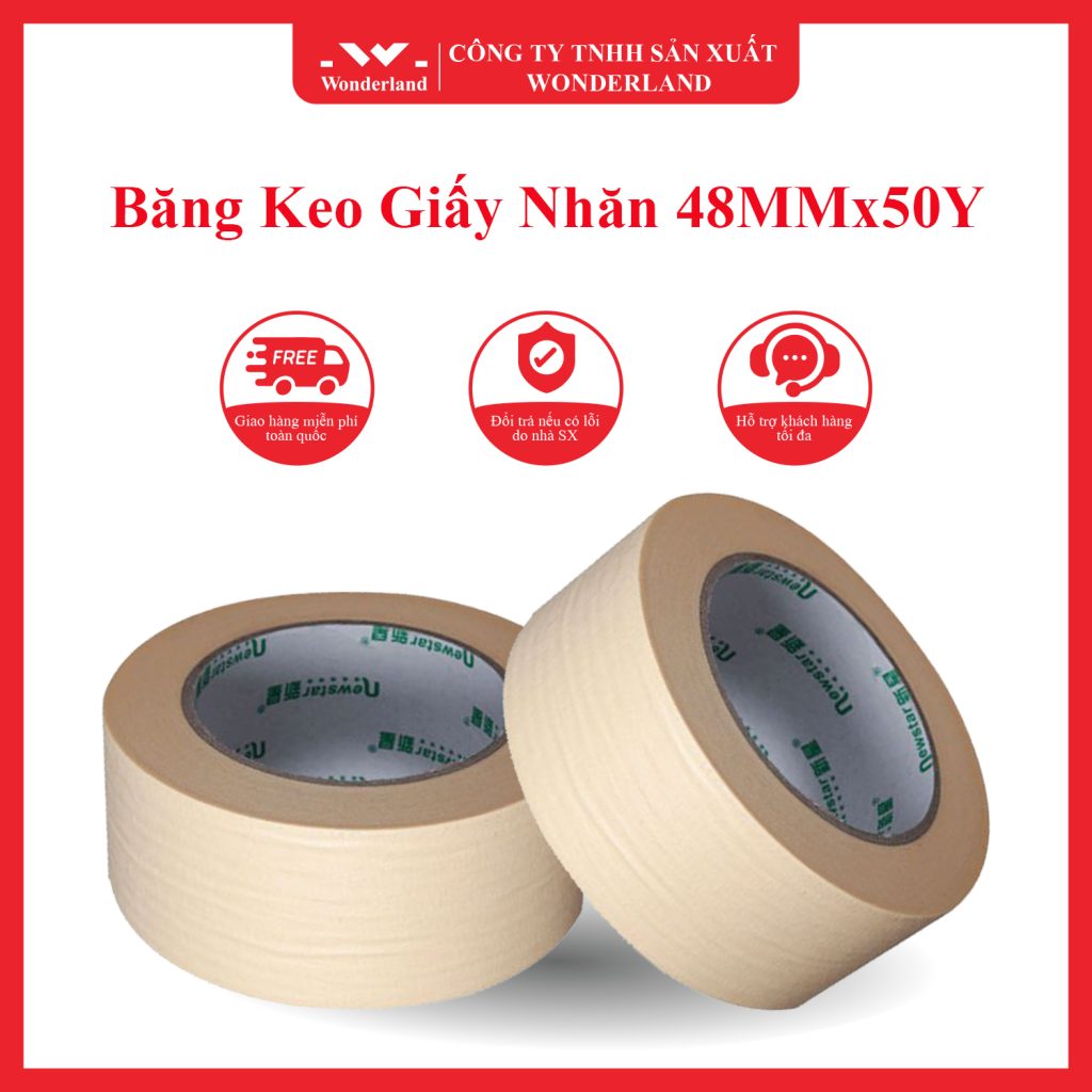 BĂNG KEO GIẤY NHĂN 48MM x 50Y CHẤT LƯỢNG CAO - GIÁ SỈ TỐT NHẤT TẠI CÔNG TY WONDERLAND