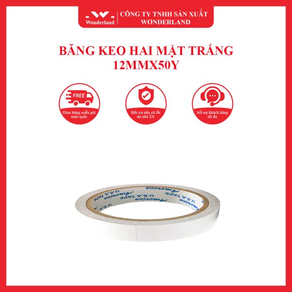 BĂNG KEO HAI MẶT TRẮNG 12MMX50Y WONDERLAND