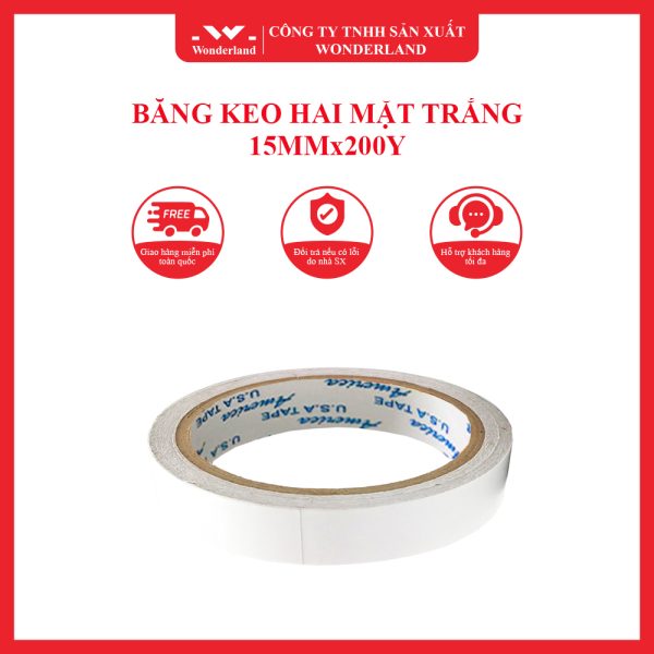 BĂNG KEO HAI MẶT TRẮNG 15MMx200Y WONDERLAND