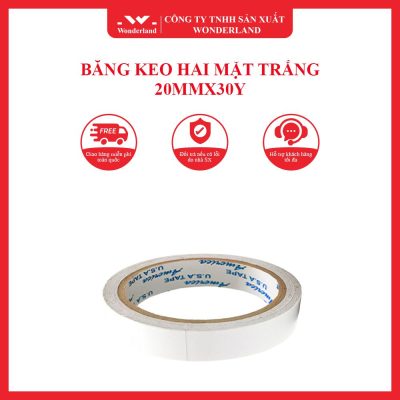 BĂNG KEO HAI MẶT TRẮNG 20MMX30Y WONDERLAND