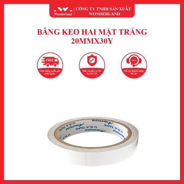 BĂNG KEO HAI MẶT TRẮNG 20MMX30Y WONDERLAND