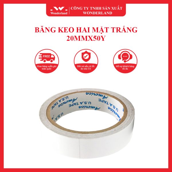 BĂNG KEO HAI MẶT TRẮNG 20MMX50Y WONDERLAND