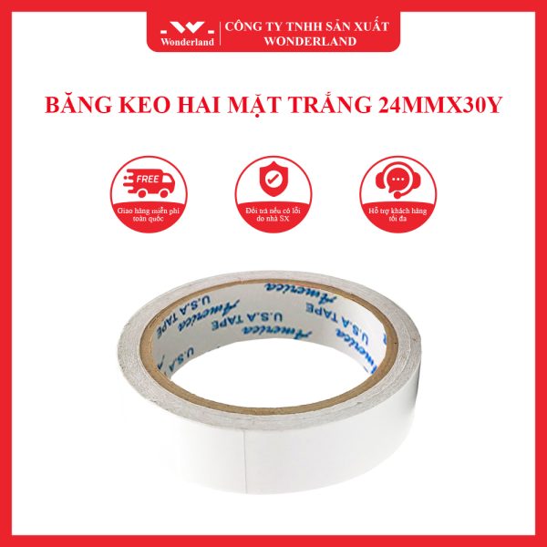 BĂNG KEO HAI MẶT TRẮNG 24MMX30Y WONDERLAND