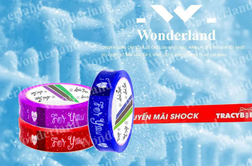 BĂNG KEO IN 18MM WONDERLAND NHIỀU MÀU SẮC THEO YÊU CẦU