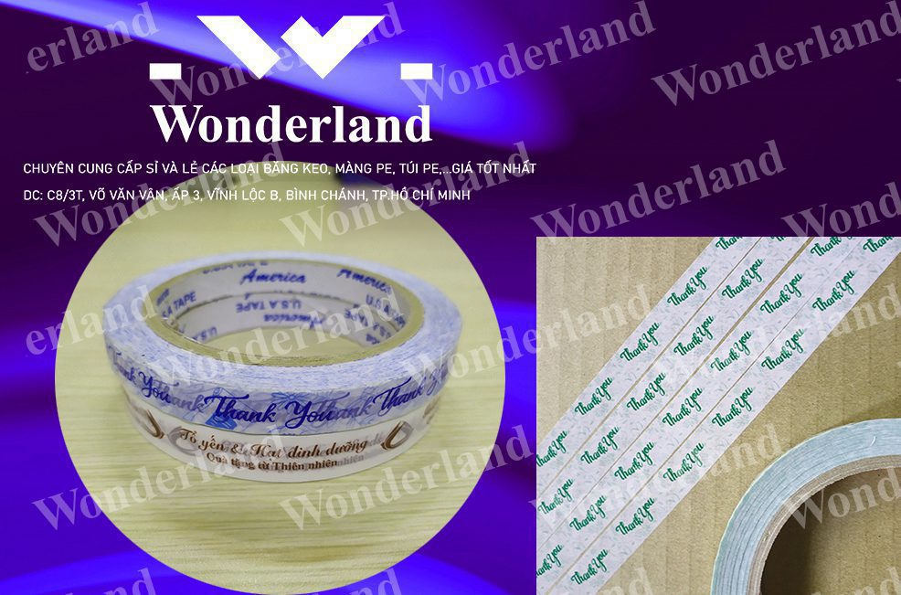 BĂNG KEO IN CHỮ 10MM DÁN NẮP LY WONDERLAND CHẤT LƯỢNG CAO