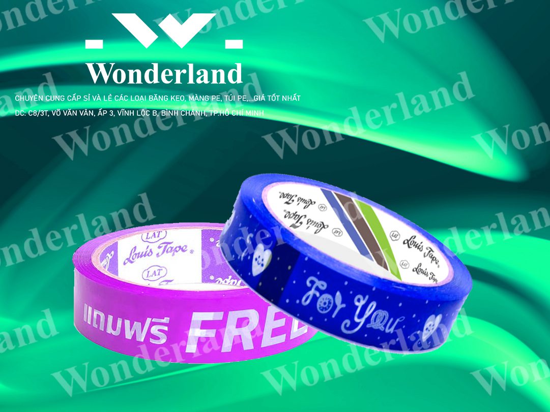 BĂNG KEO IN CHỮ 20MM DÁN HỘP WONDERLAND CHẤT LƯỢNG CAO