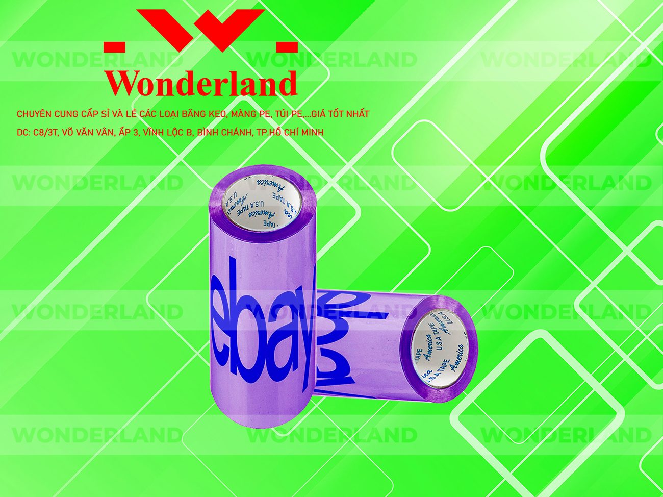 BĂNG KEO IN CHỮ SIZE 100MM WONDERLAND CHẤT LƯỢNG