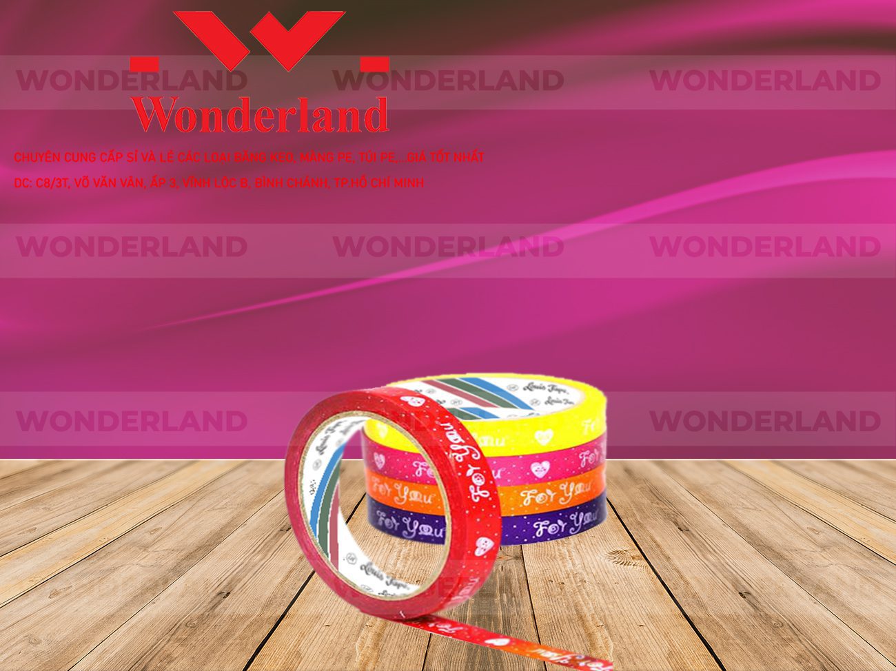 BĂNG KEO IN CHỮ SIZE 13MM WONDERLAND CHẤT LƯỢNG TỐT NHẤT
