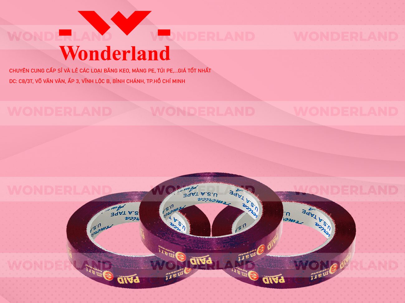 BĂNG KEO IN CHỮ SIZE 16MM WONDERLAND CHẤT LƯỢNG