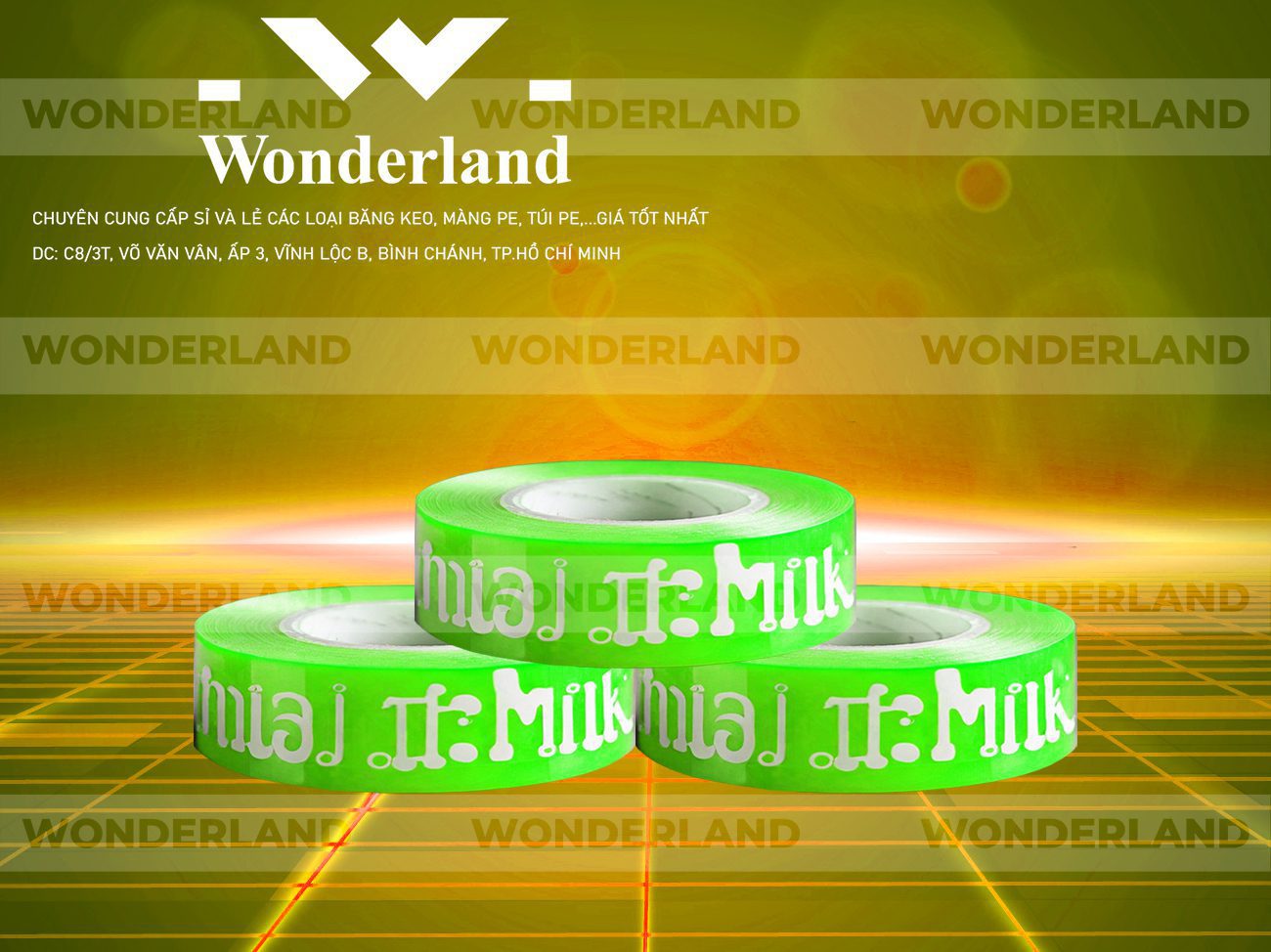 BĂNG KEO IN CHỮ SIZE 18MM WONDERLAND CHẤT LƯỢNG