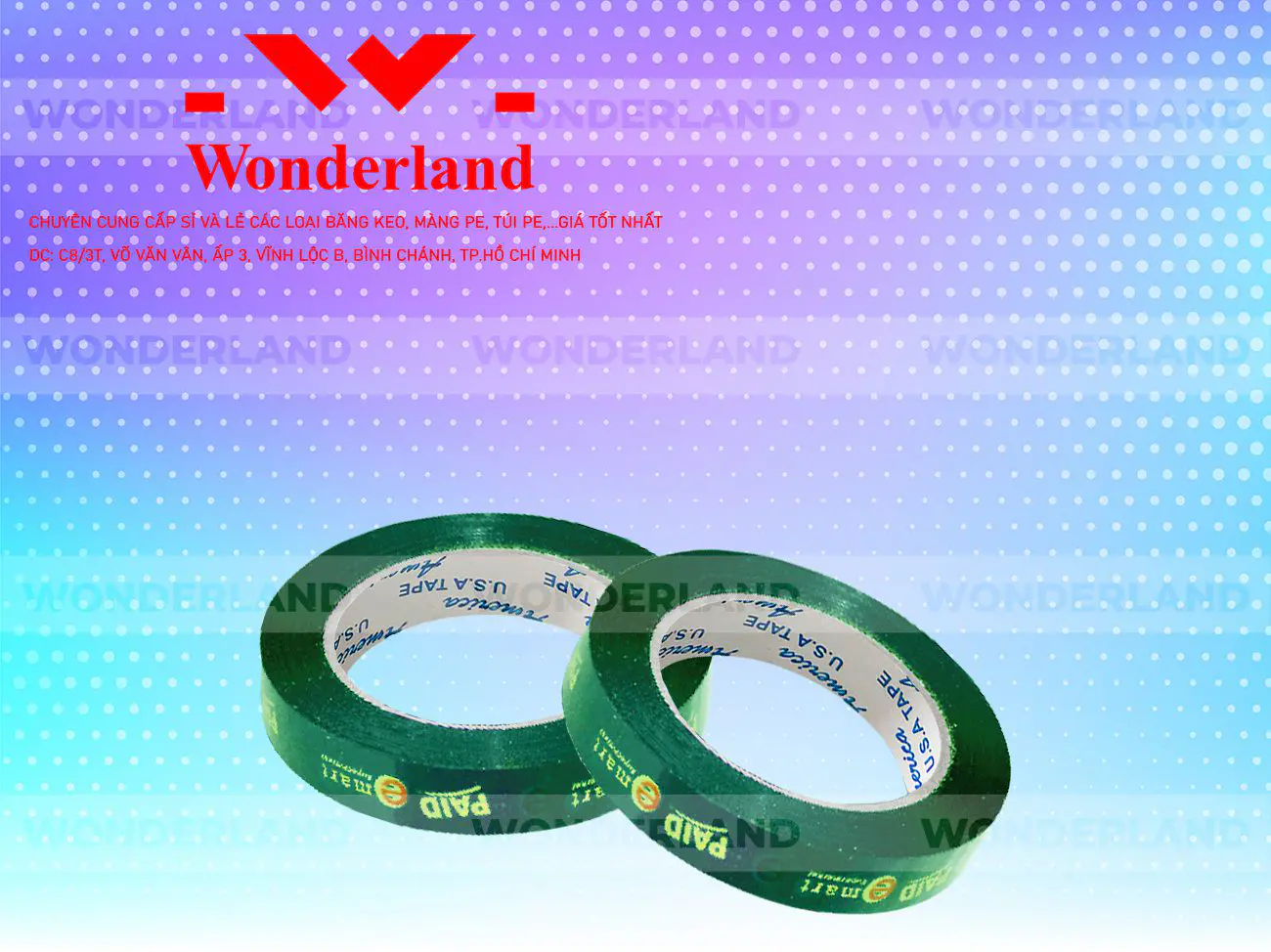BĂNG KEO IN CHỮ SIZE 18MM WONDERLAND CHẤT LƯỢNG