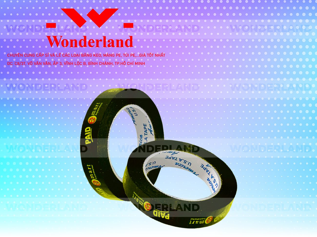 BĂNG KEO IN CHỮ SIZE 20MM WONDERLAND CHẤT LƯỢNG