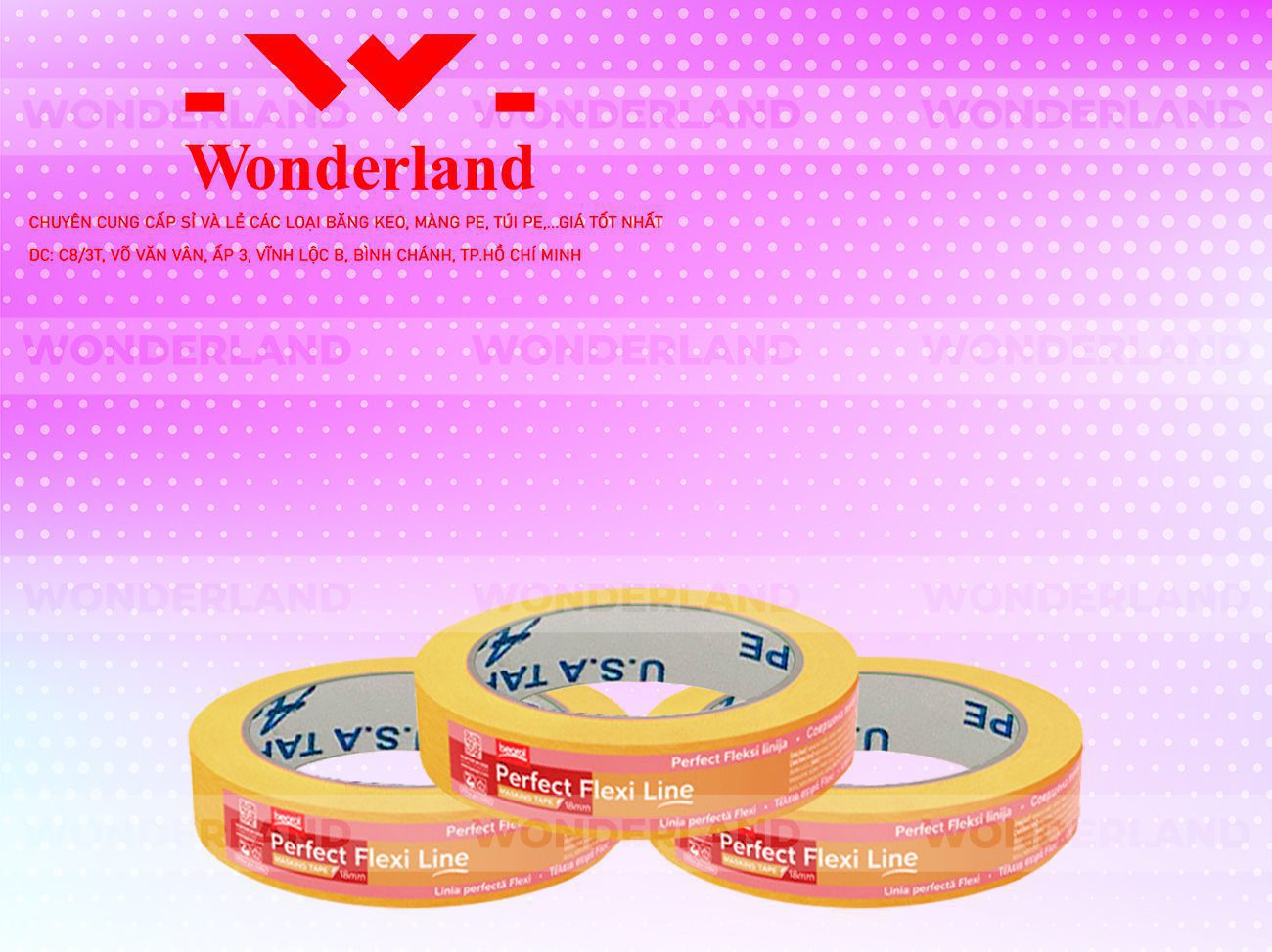 BĂNG KEO IN CHỮ SIZE 24MM WONDERLAND CHẤT LƯỢNG