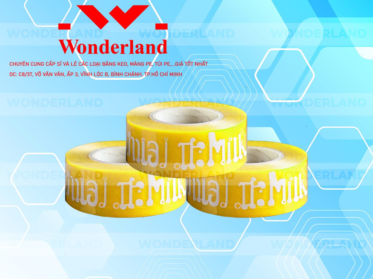 BĂNG KEO IN CHỮ SIZE 26MM WONDERLAND CHẤT LƯỢNG