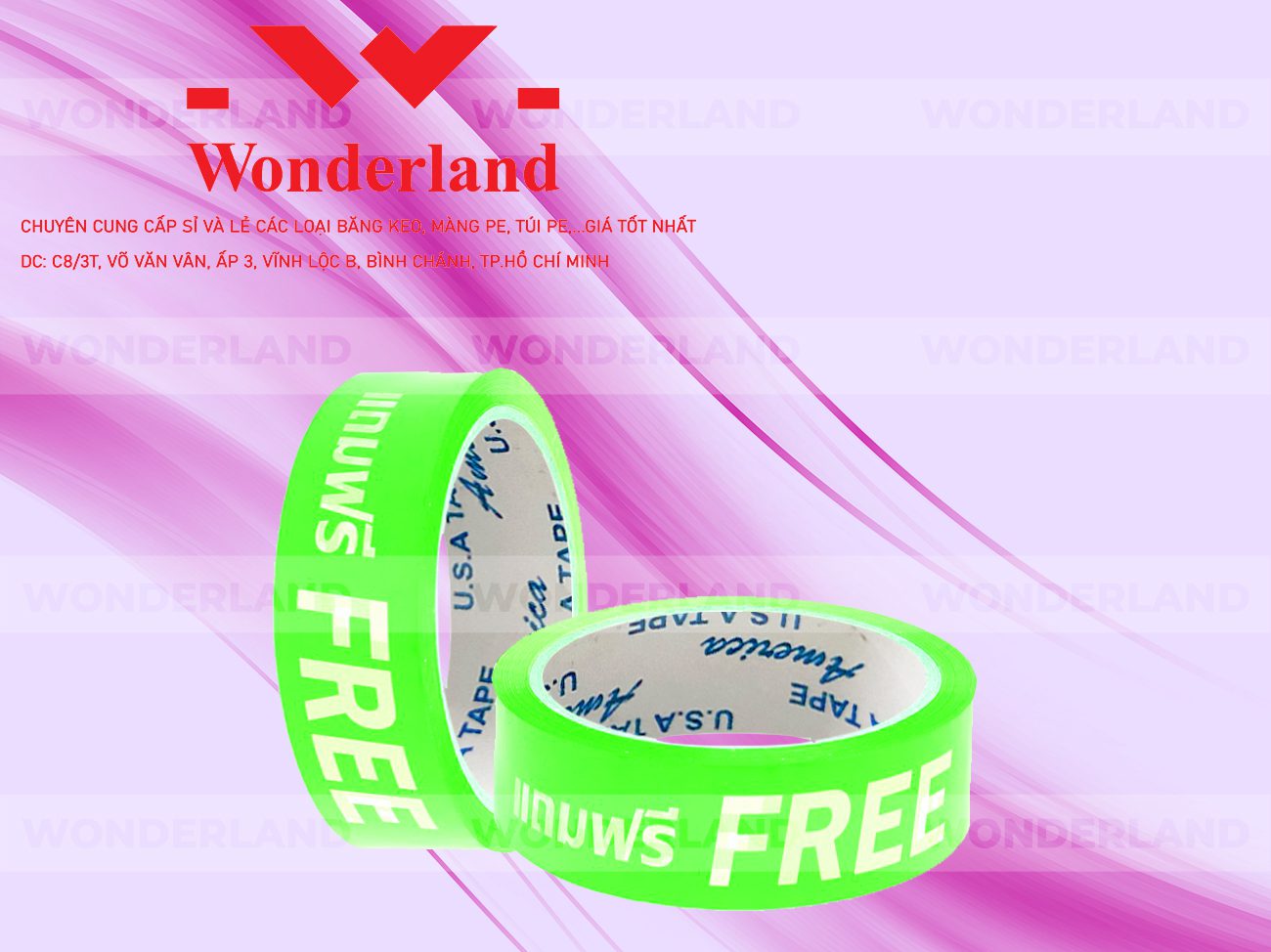 BĂNG KEO IN CHỮ SIZE 27MM WONDERLAND CHẤT LƯỢNG