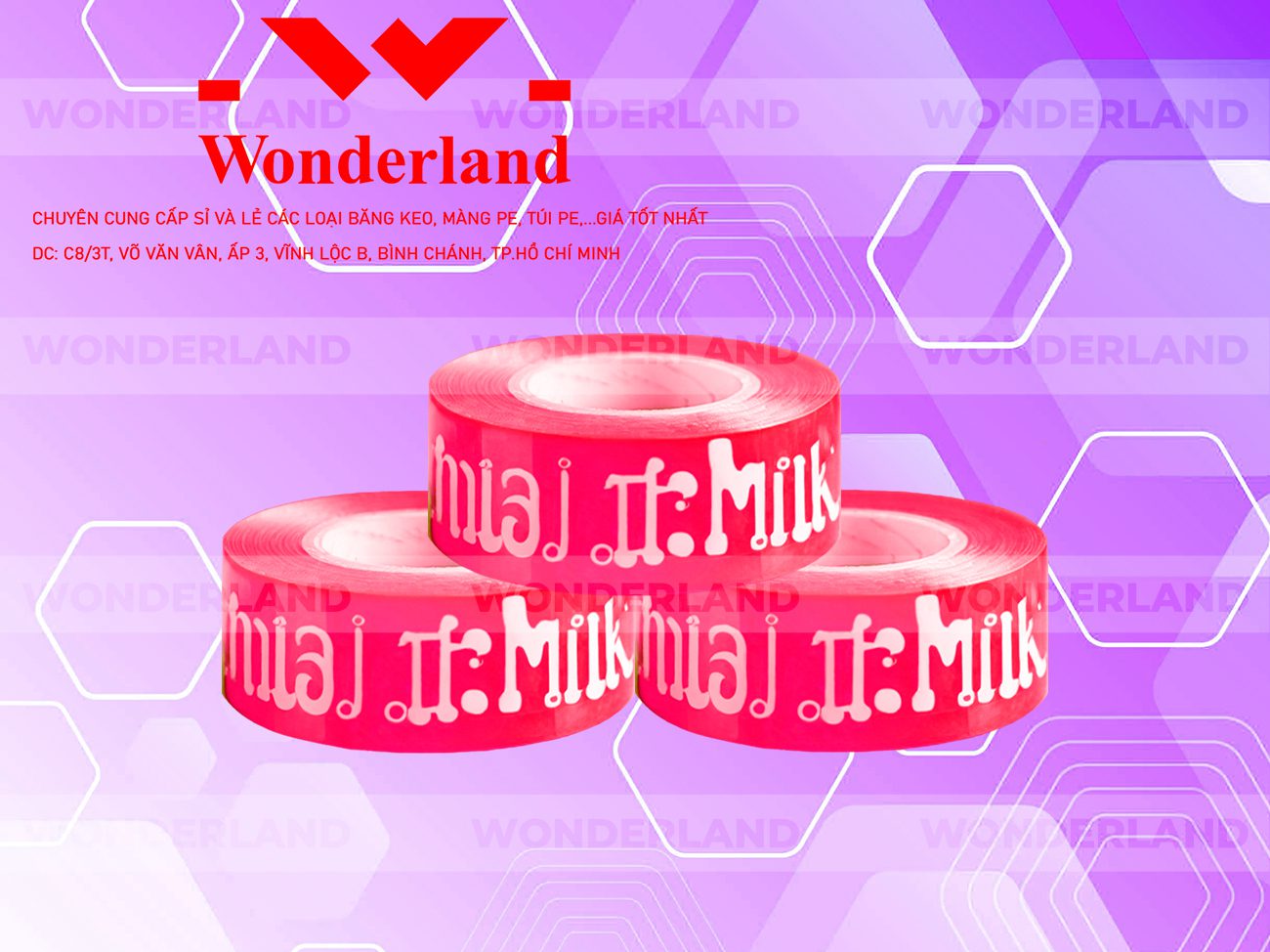 BĂNG KEO IN CHỮ SIZE 28MM WONDERLAND CHẤT LƯỢNG