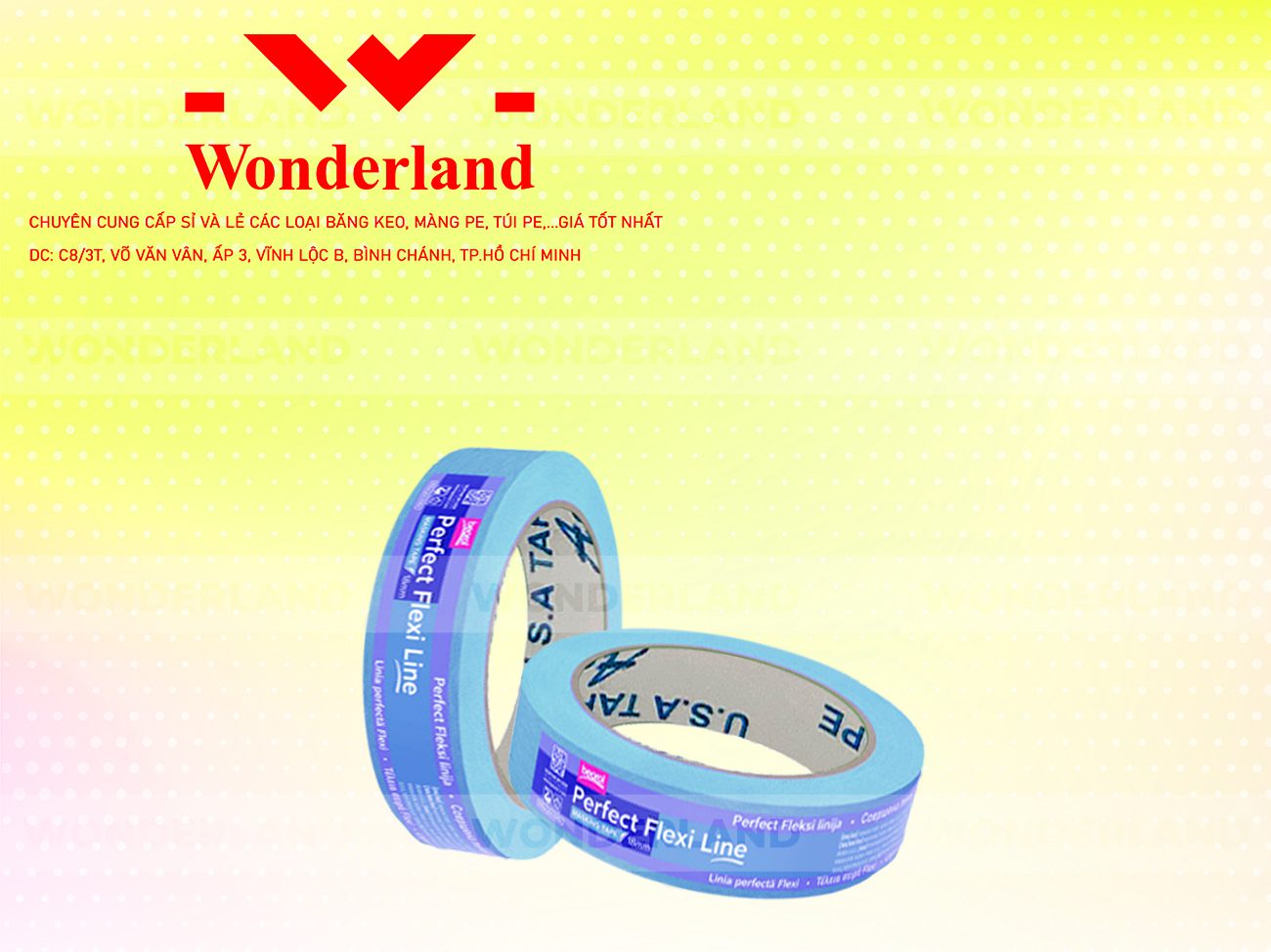 BĂNG KEO IN CHỮ SIZE 28MM WONDERLAND CHẤT LƯỢNG
