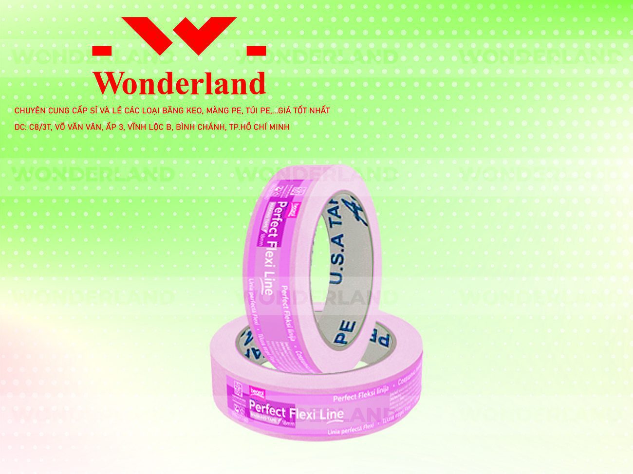 BĂNG KEO IN CHỮ SIZE 30MM WONDERLAND CHẤT LƯỢNG