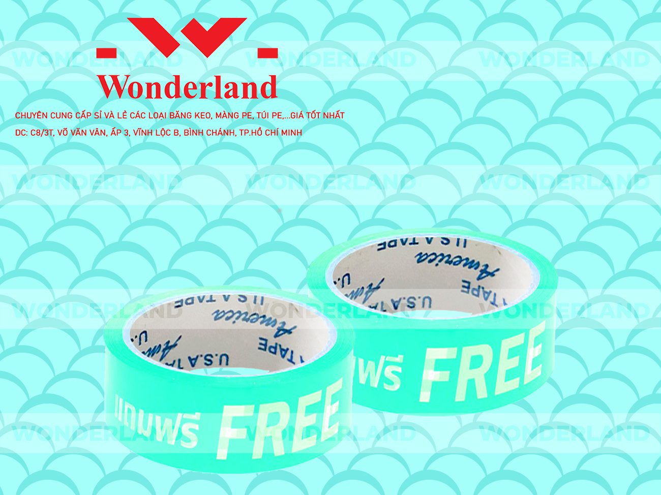 BĂNG KEO IN CHỮ SIZE 33MM WONDERLAND CHẤT LƯỢNG