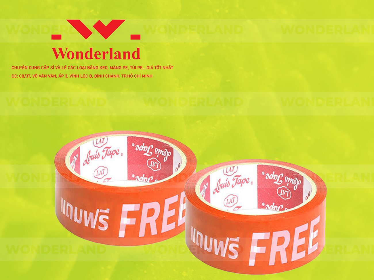 BĂNG KEO IN CHỮ SIZE 33MM WONDERLAND CHẤT LƯỢNG CAO