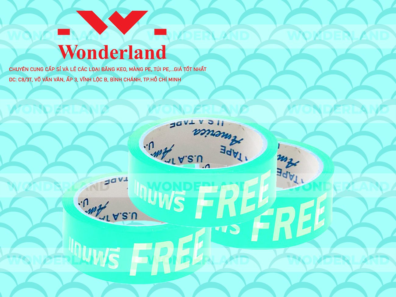 BĂNG KEO IN CHỮ SIZE 33MM WONDERLAND GIÁ SỈ TỐT NHẤT