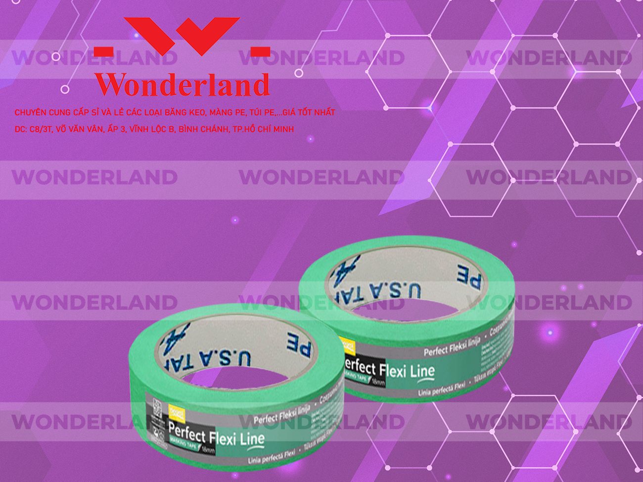 BĂNG KEO IN CHỮ SIZE 38MM WONDERLAND CHẤT LƯỢNG