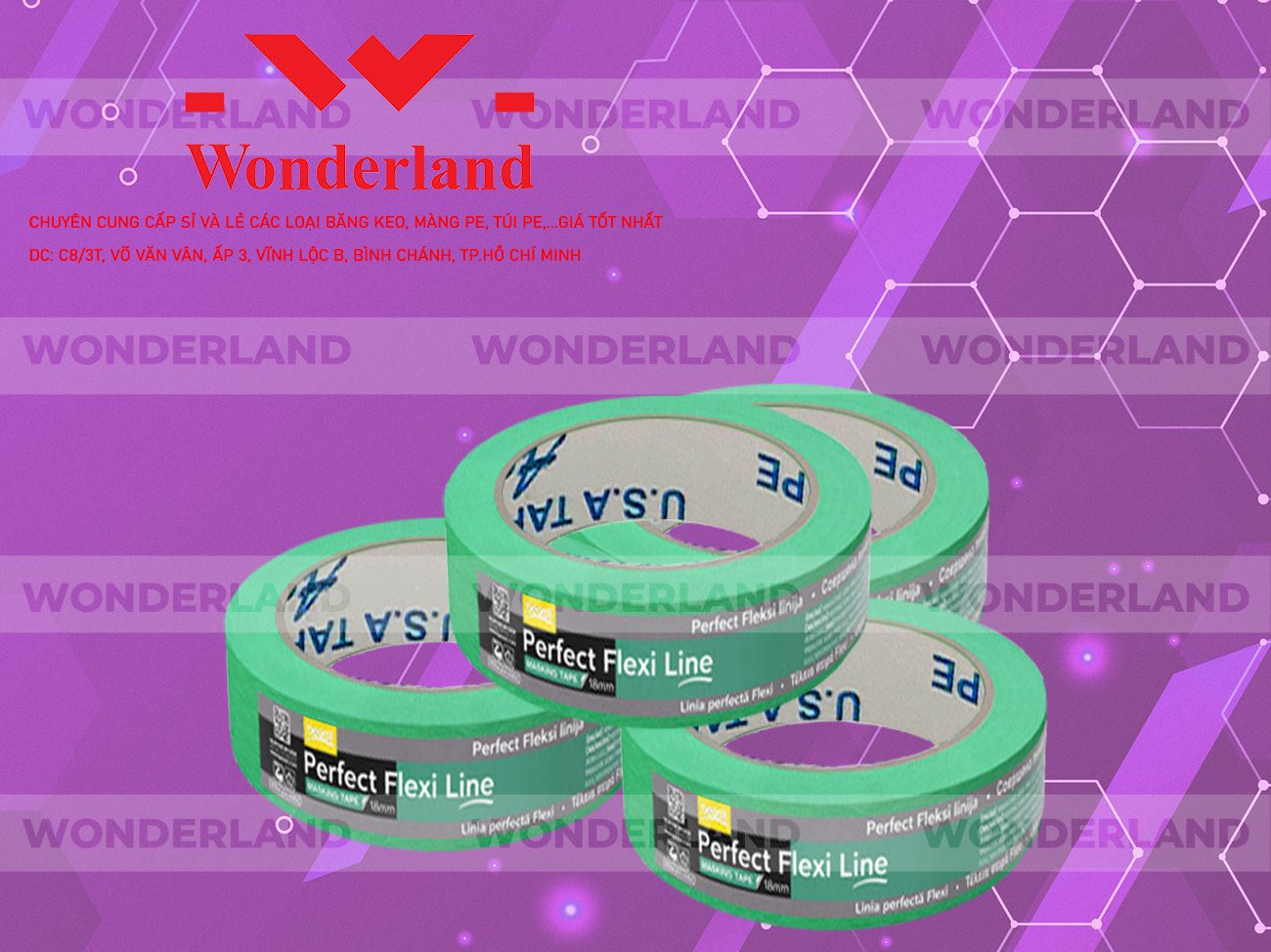BĂNG KEO IN CHỮ SIZE 38MM WONDERLAND GIÁ SỈ TỐT NHẤT