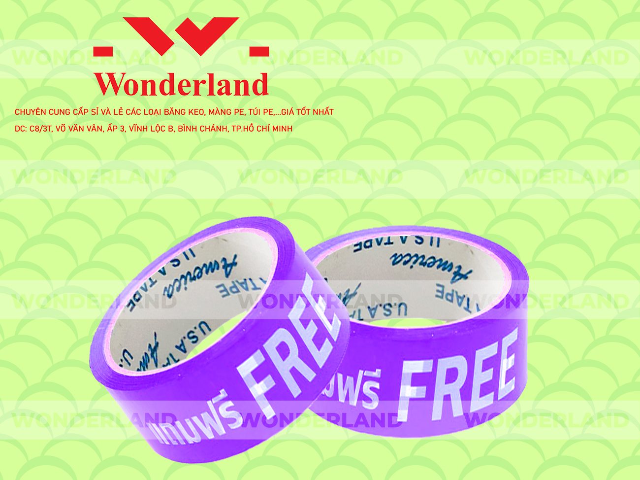 BĂNG KEO IN CHỮ SIZE 39MM WONDERLAND CHẤT LƯỢNG