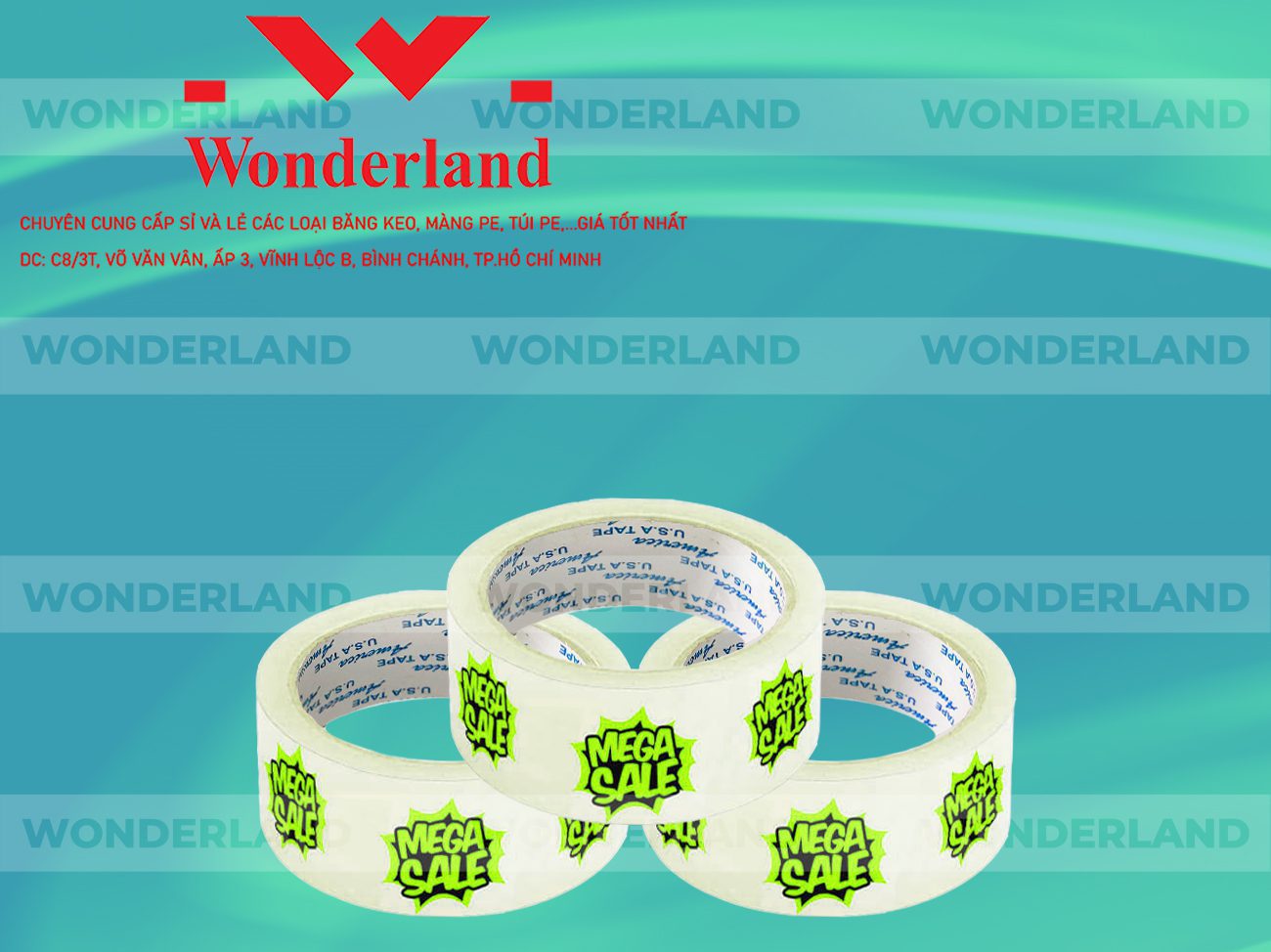 BĂNG KEO IN CHỮ SIZE 43MM WONDERLAND GIÁ TỐT