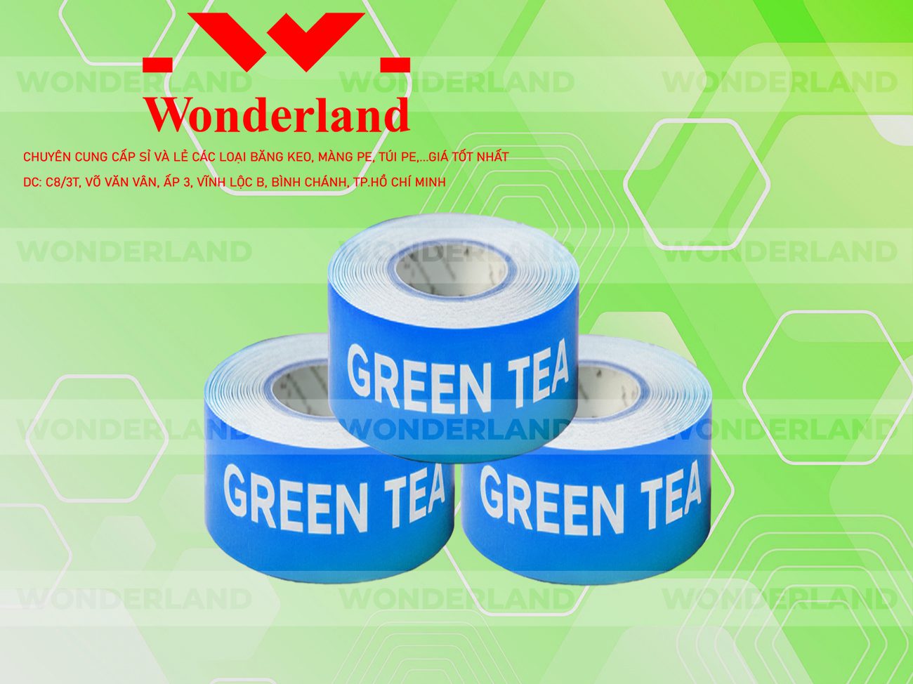 BĂNG KEO IN CHỮ SIZE 46MM WONDERLAND CHẤT LƯỢNG