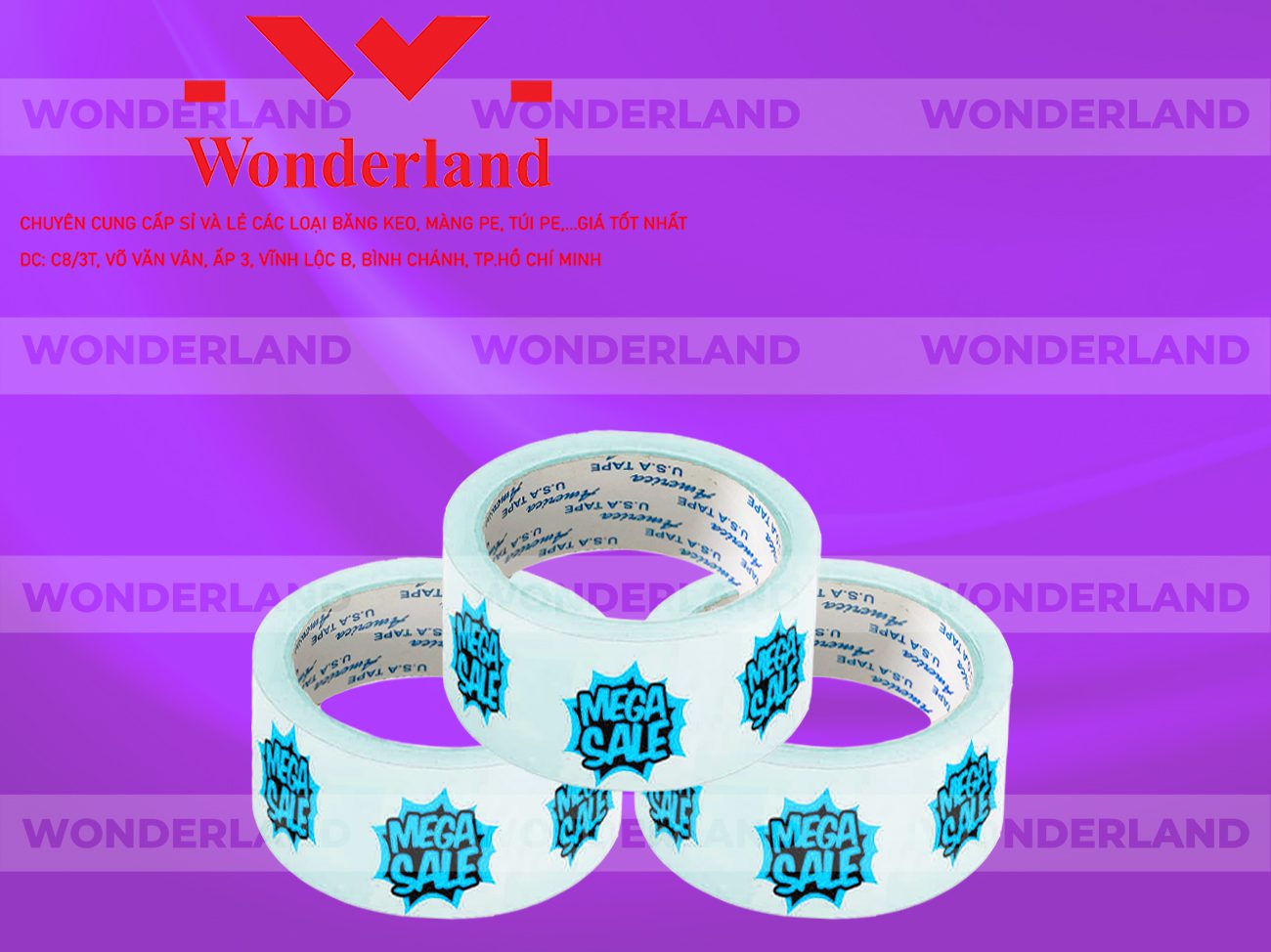BĂNG KEO IN CHỮ SIZE 47MM WONDERLAND CHẤT LƯỢNG TỐT NHẤT