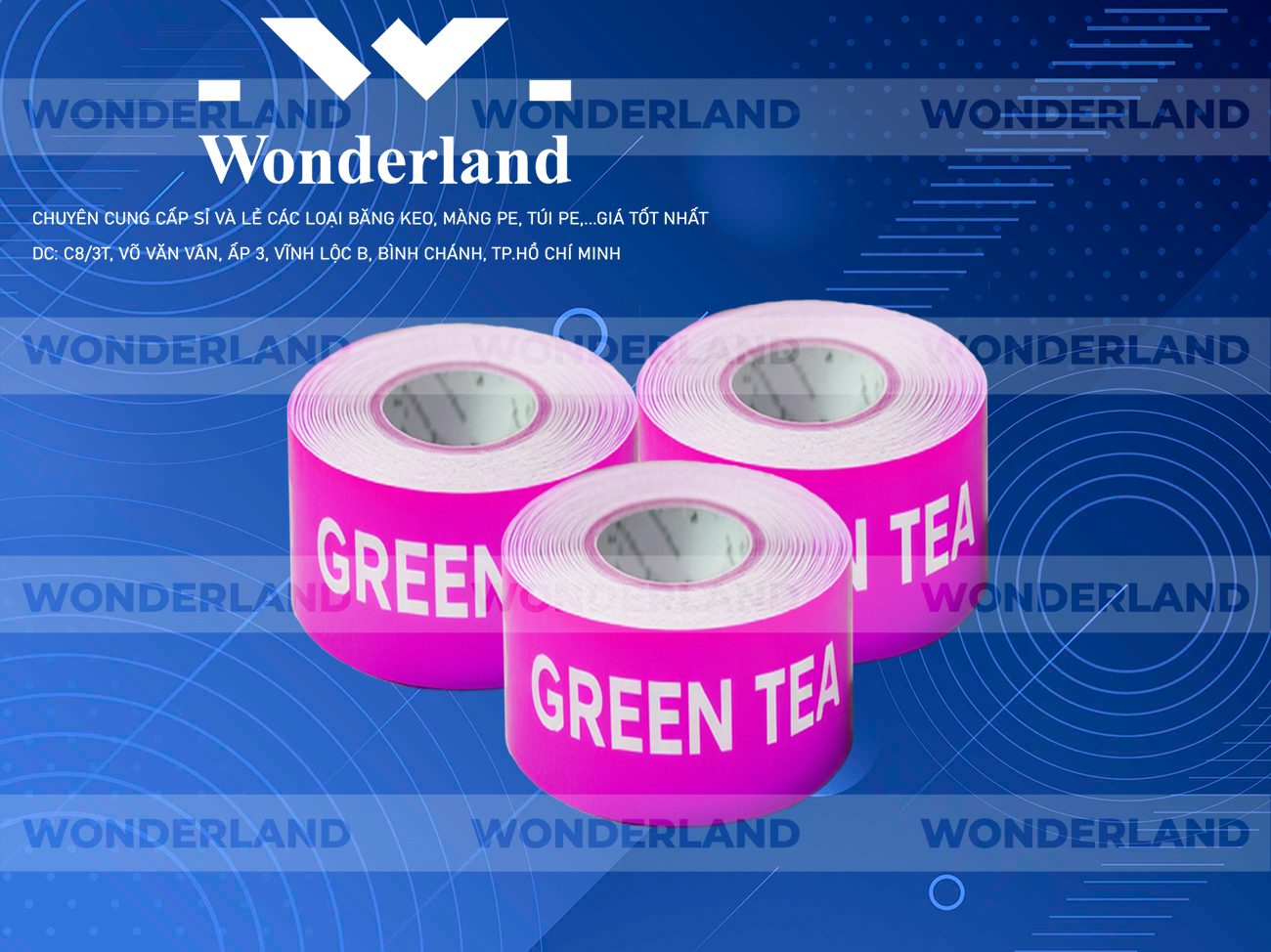 BĂNG KEO IN CHỮ SIZE 48MM WONDERLAND CHẤT LƯỢNG