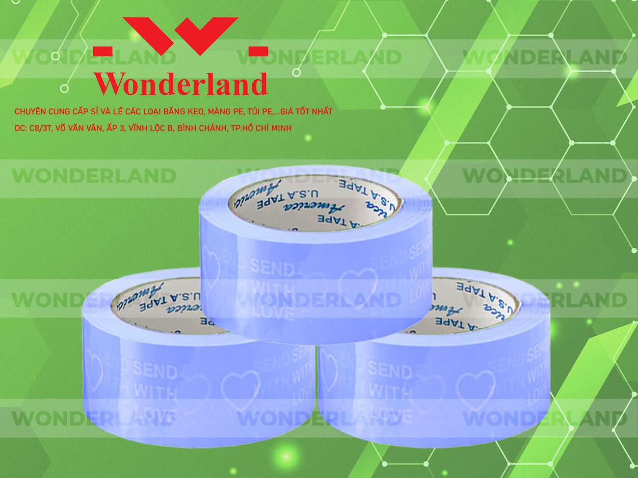 BĂNG KEO IN CHỮ SIZE 48MM WONDERLAND CHẤT LƯỢNG