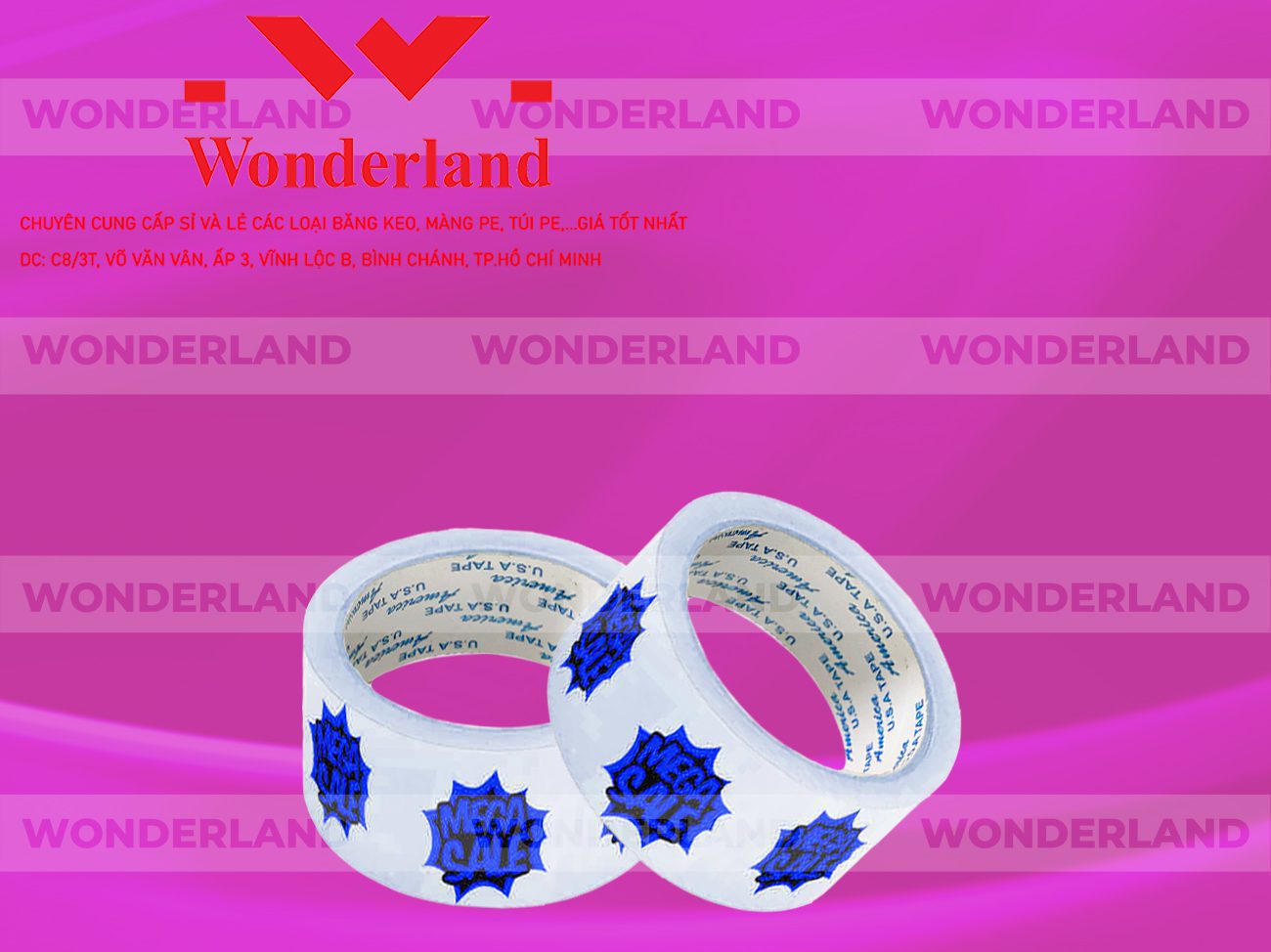 BĂNG KEO IN CHỮ SIZE 49MM WONDERLAND CHẤT LƯỢNG TỐT NHẤT