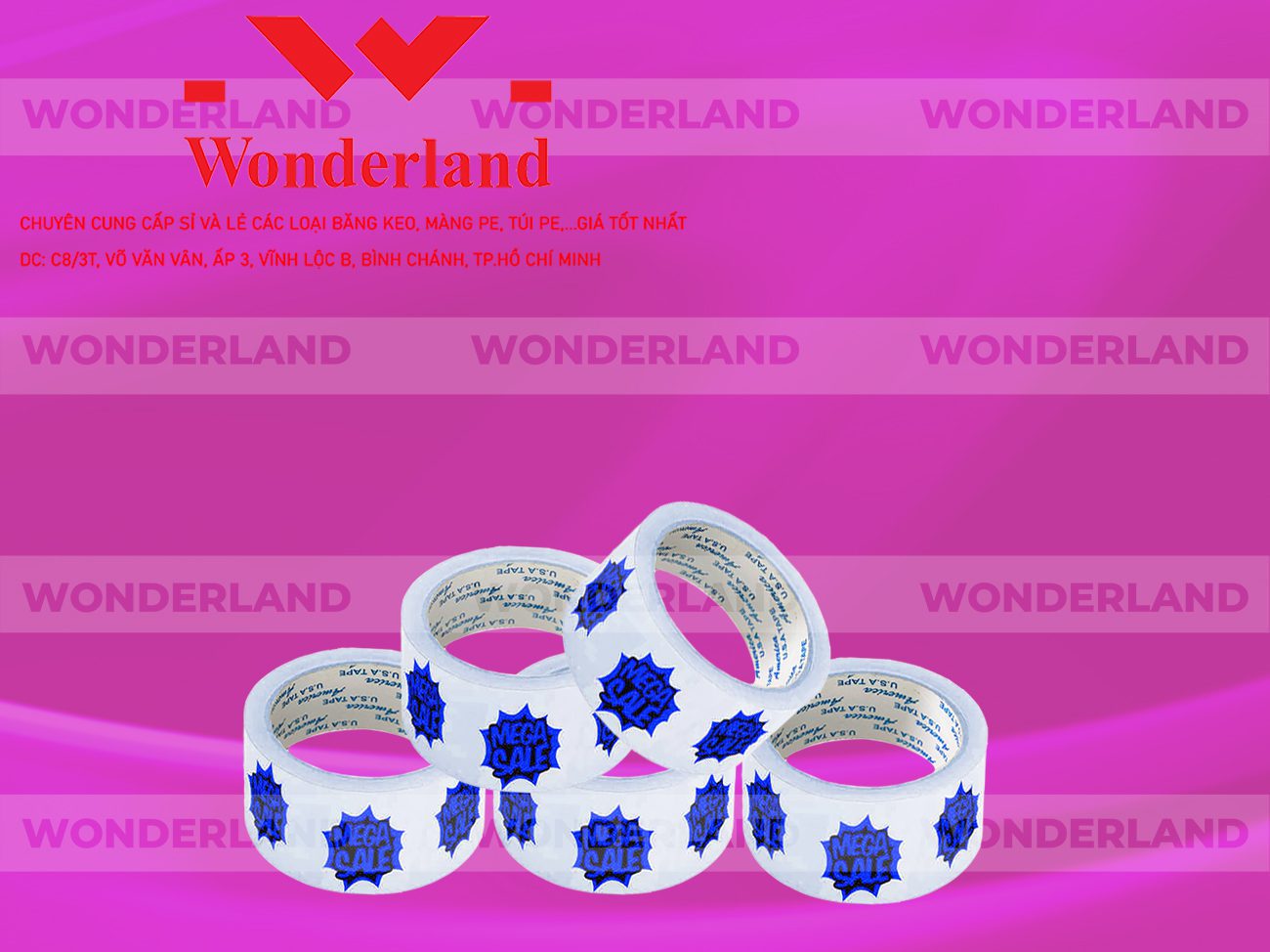 BĂNG KEO IN CHỮ SIZE 49MM WONDERLAND GIÁ TỐT