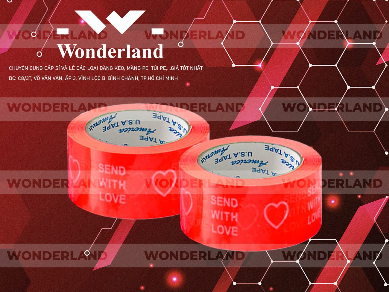 BĂNG KEO IN CHỮ SIZE 50MM WONDERLAND CHẤT LƯỢNG