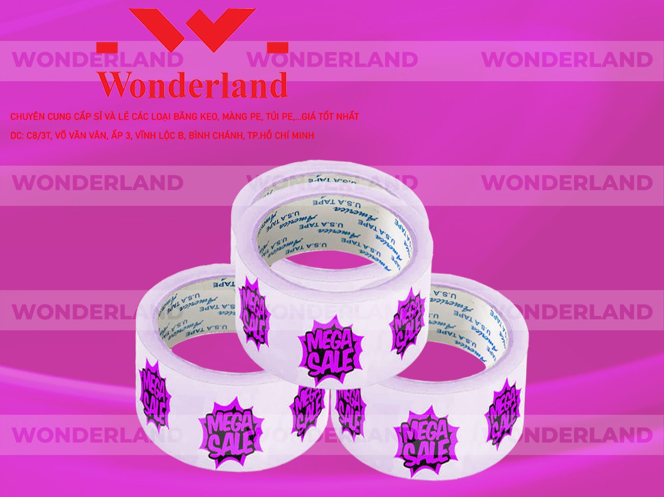 BĂNG KEO IN CHỮ SIZE 51MM WONDERLAND CHẤT LƯỢNG TỐT NHẤT