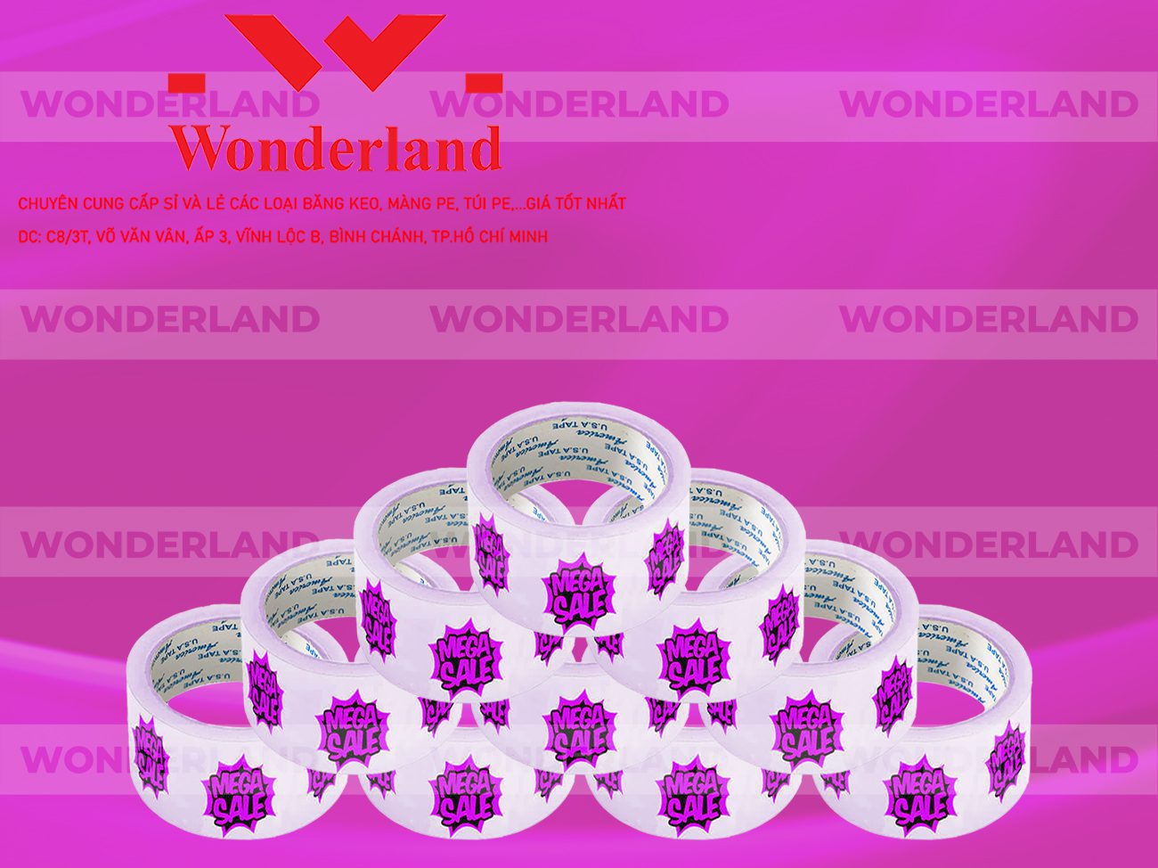 BĂNG KEO IN CHỮ SIZE 51MM WONDERLAND GIÁ TỐT